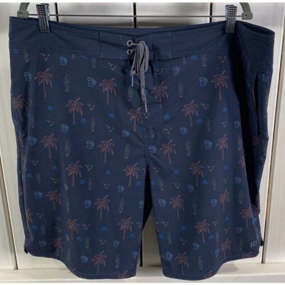 Travis Matthew - Men's Broad Shorts - Blue Palm Trees Beers Surf Boards Size 40 - Picture 1 of 4